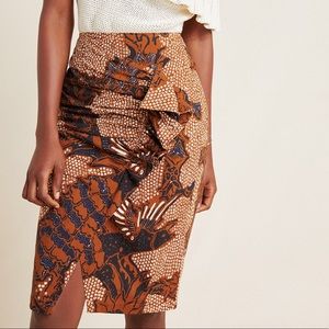 Anthropologie Adi Ruffled Batik Pencil Skirt